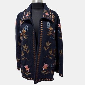 Vintage Elana by Tanner wool Floral Embroidered Women's Cardigan size 1